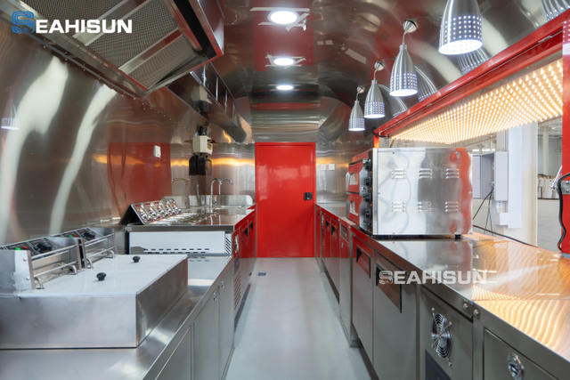 SEAHISUN Red Airstream Style Burger & Fries Food Trailer
