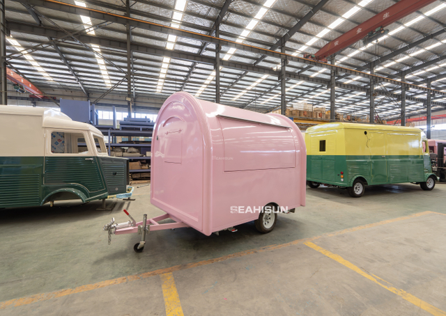 2.8m Pink Ice Cream Bbq Drink Coffee Trailer Mobile Fast Food Round Carts with Equipment