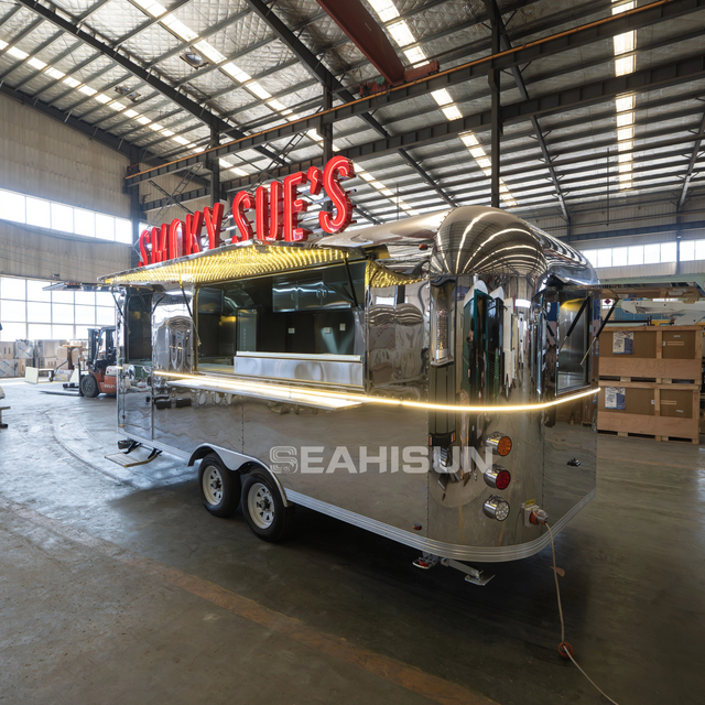 Customized Mobile Street Kitchen Coffee Snack Ice Cream Hot Dog Stainless Steel Travel Kitchen Airstream Food Truck Trailer with Equipment for Sale