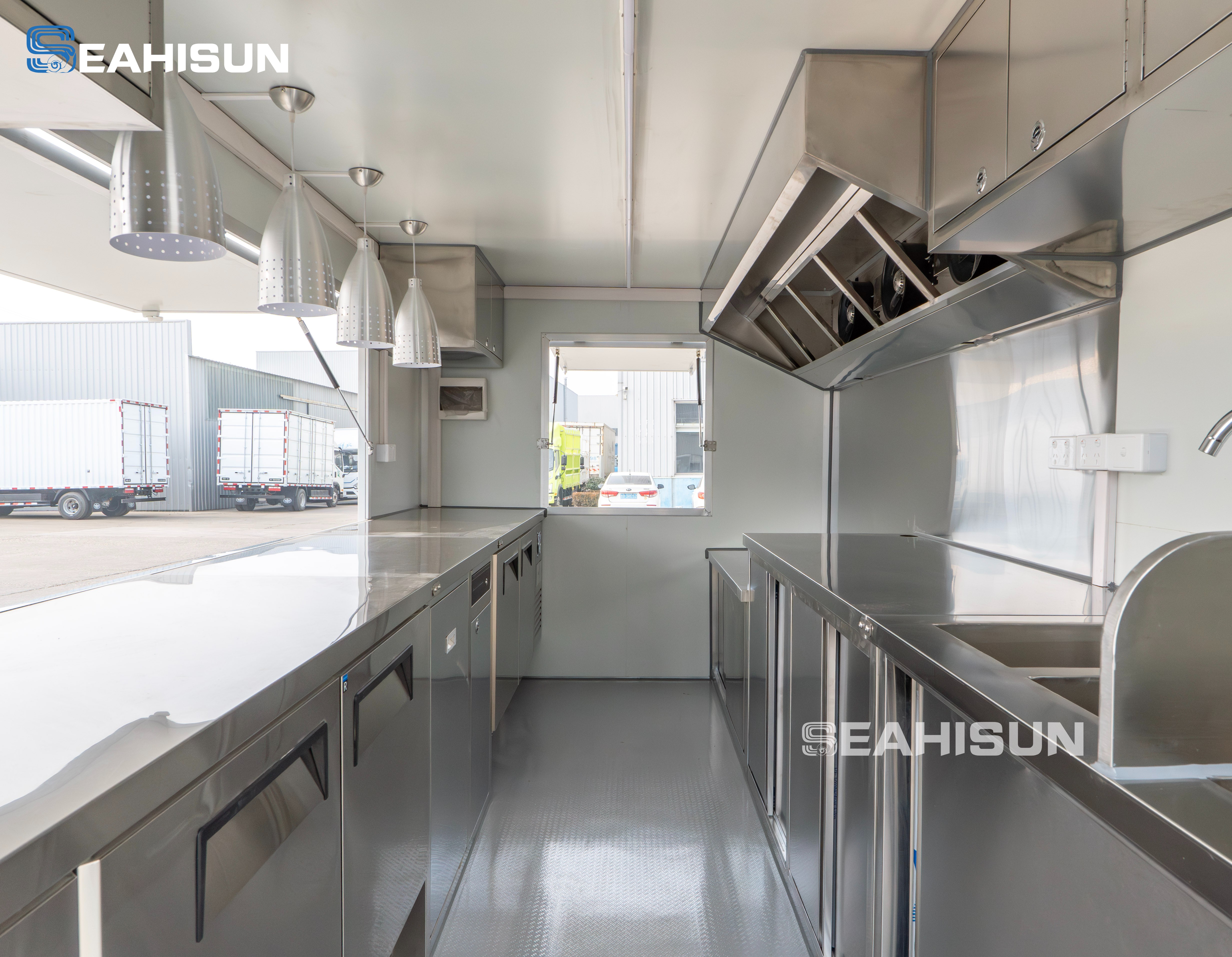 Pizza and crepe food trailer layout interior design